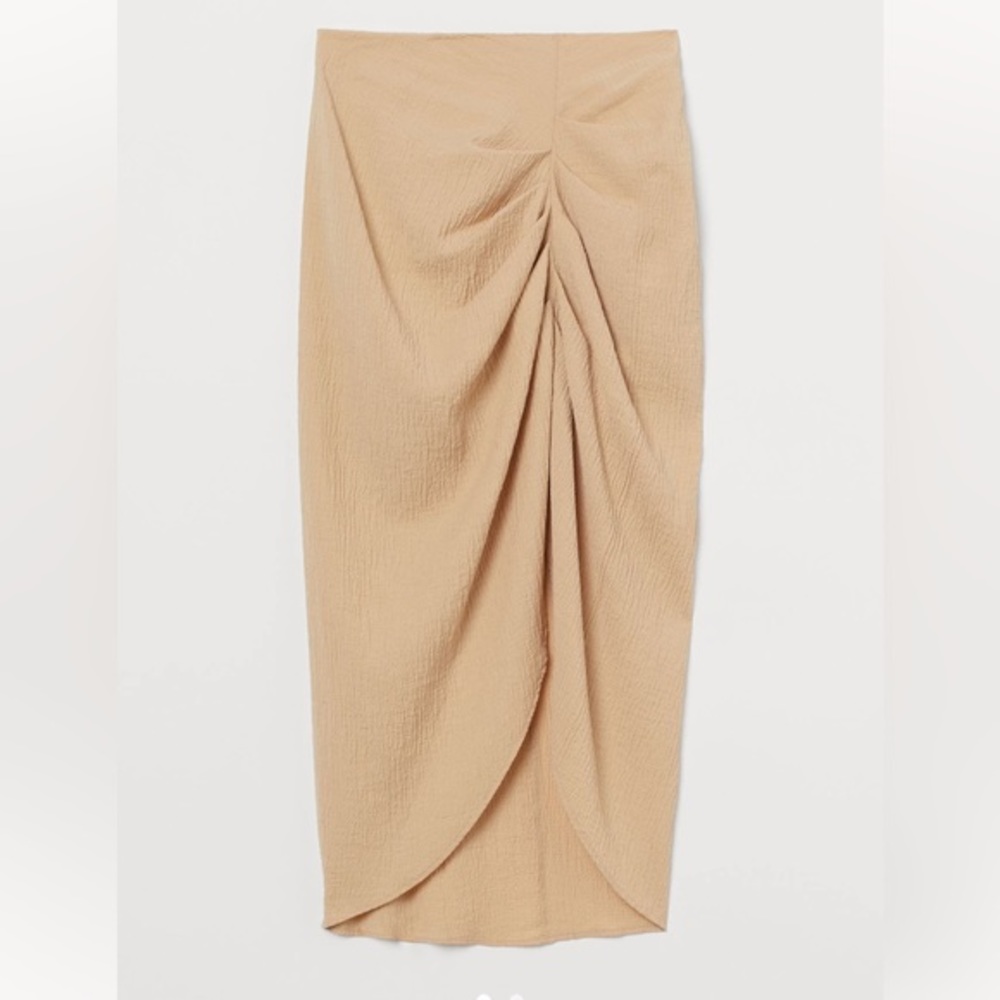 H&M Like New High Waisted Draped Skirt with Slit tan dark cream color size 0